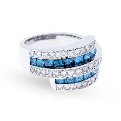 White Gold Blue and White Overlapped Diamond Ring 18KT