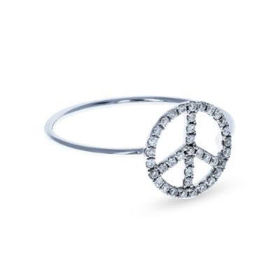 White Gold Peace Symbol Diamond Ring 18KT