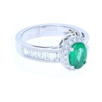 Oval Emerald & Round/Baguette Diamond Ring 18KT
