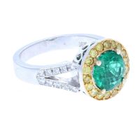 Round Emerald & Yellow Diamond Ring 18KT