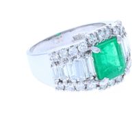 Emerald-Cut Emerald & Diamond Ring 18KT
