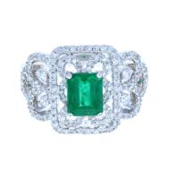 Antique-Look Emerald & Diamond Ring 18KT
