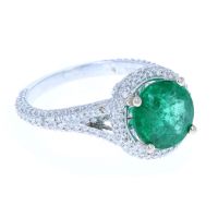 Round Emerald & Diamond Ring 18KT