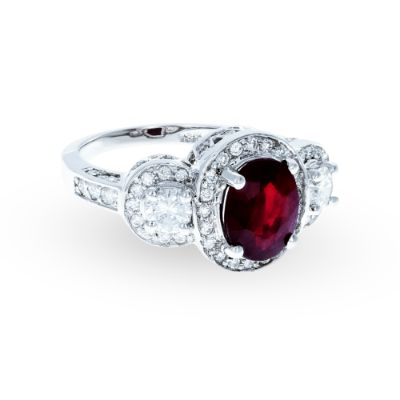 Antique-style Ruby Diamond Ring 18KT