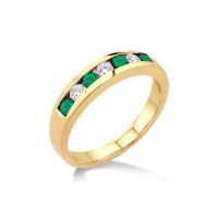 Yellow Gold Emerald and Diamond Channel Set Band 14KT, 0.50 Carats