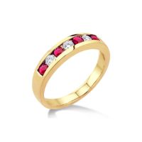 Yellow Gold Ruby and Diamond Channel Set Band 14KT, 0.50 Carats