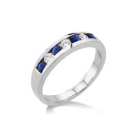 White Gold Sapphire and Diamond Channel Set Band 14KT, 0.50 Carats