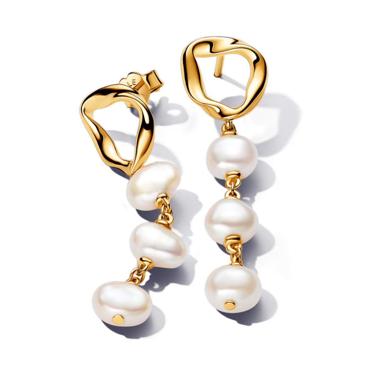 Organically Shaped Circle & Baroque Treated Freshwater Cultured Pearls Drop Earrings