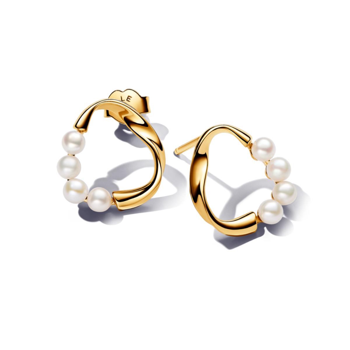 Organically Shaped Circle & Treated Freshwater Cultured Pearls Stud Earrings