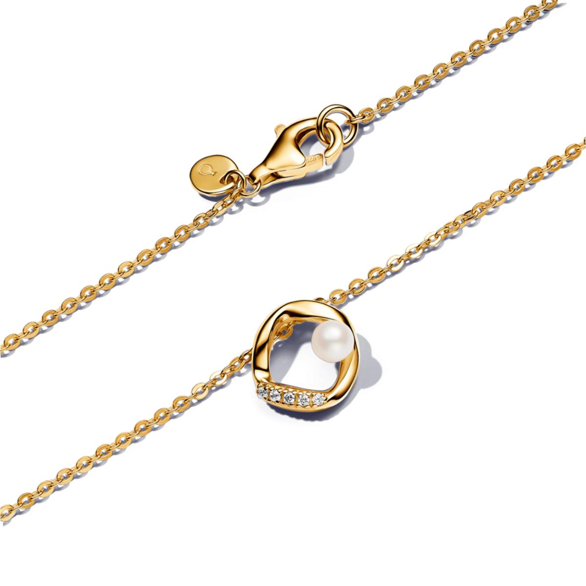 Organically Shaped Pavé Circle & Treated Freshwater Cultured Pearl Collier Necklace