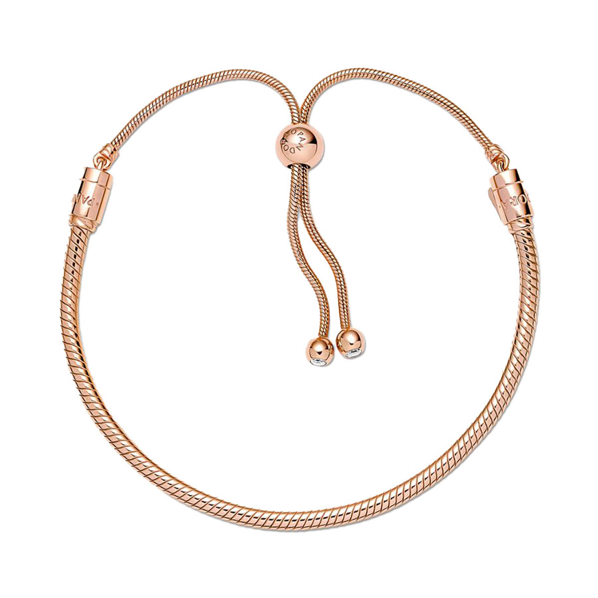 Snake chain 14k rose gold-plated bracelet with clear cubic zirconia