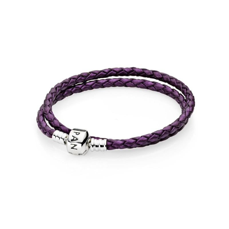 Purple Braided Double-Leather Charm Bracelet