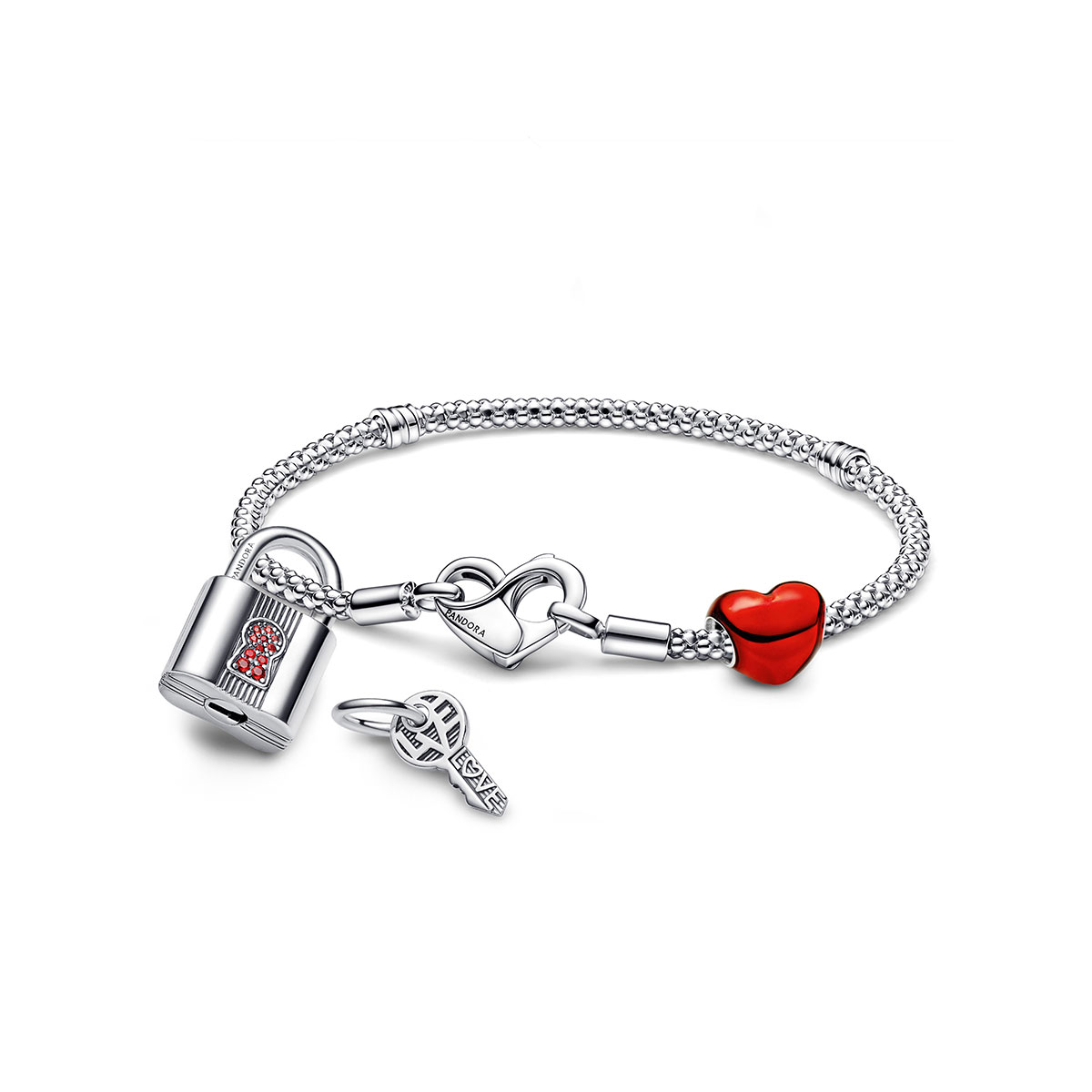 Pandora Moments Padlocked Love Studded Charm Bracelet Set