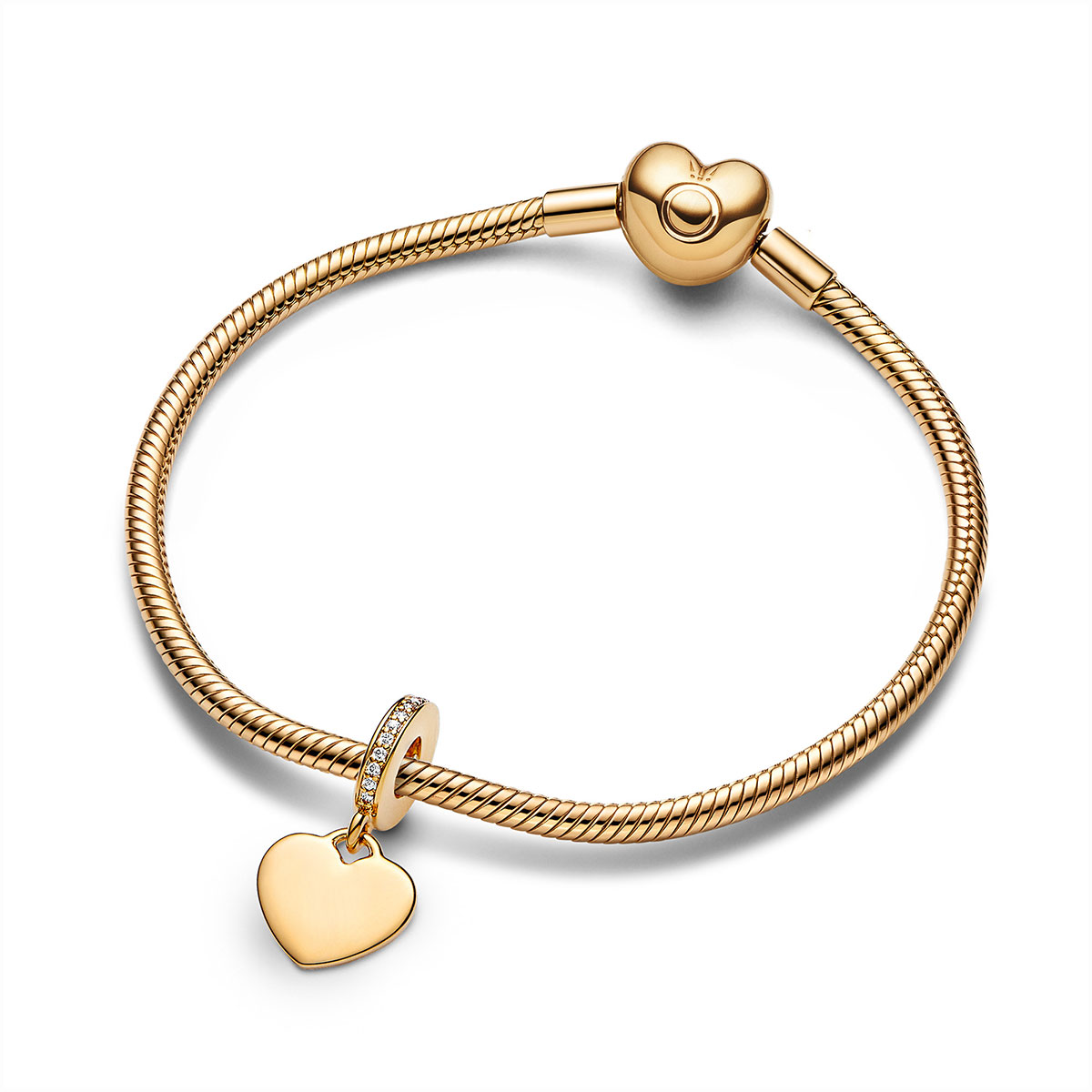 Engravable Heart Tag Dangle Charm Bracelet Set