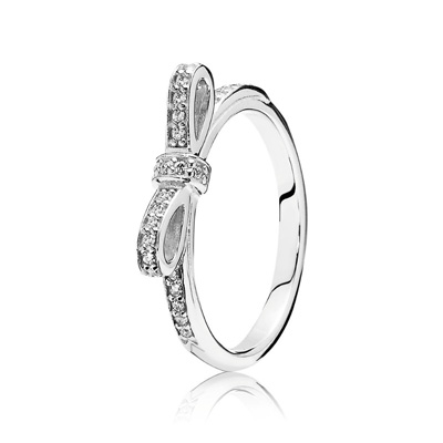 Sparkling Bow Stackable Ring, Clear CZ