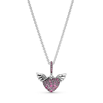 Pav? Heart & Angel Wings Necklace
