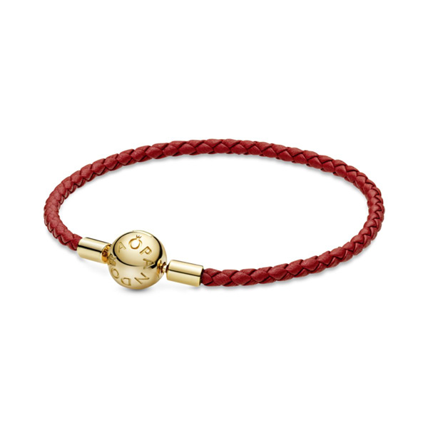Pandora Moments Red Woven Leather Bracelet