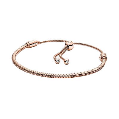 Snake chain 14k rose gold-plated bracelet with clear cubic zirconia