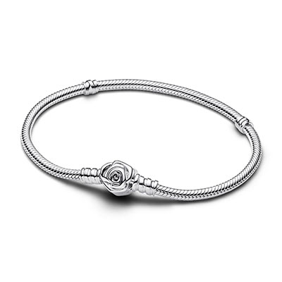 Pandora Moments Rose in Bloom Clasp Snake Chain Bracelet