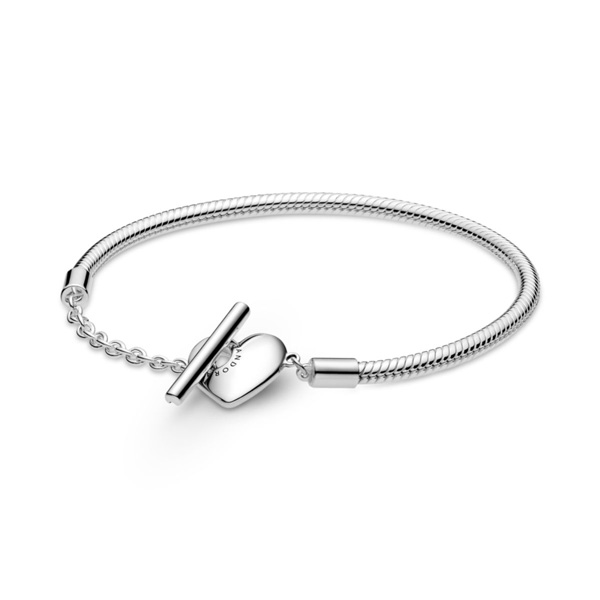 Pandora Moments Engravable Heart T-Bar Snake Chain Bracelet