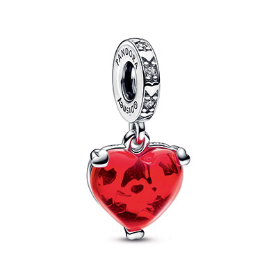 Disney Mickey & Minnie Mouse Kiss Red Murano Glass Dangle Charm