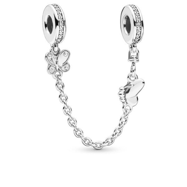 Decorative Butterflies Safety Chain, Clear CZ