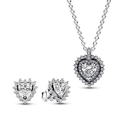 Sparkling Double Heart Halo Jewelry Gift Set