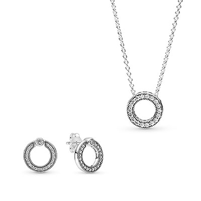 Pav? and Logo Circle Necklace and Earring Set