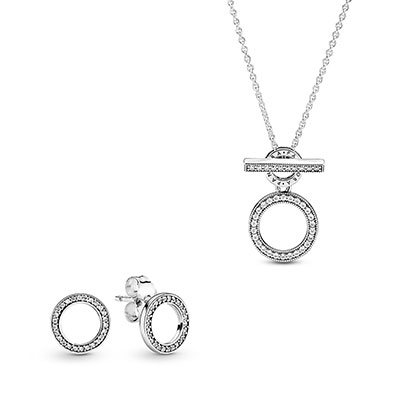 Double Hoop T-Bar Necklace and Earring Set