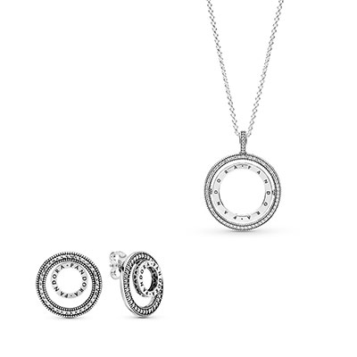 Pandora Logo Circle Necklace and Earring Set