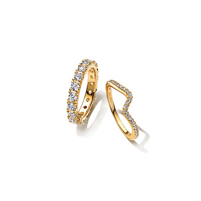 Sparkling Eternity and Wave Ring Set