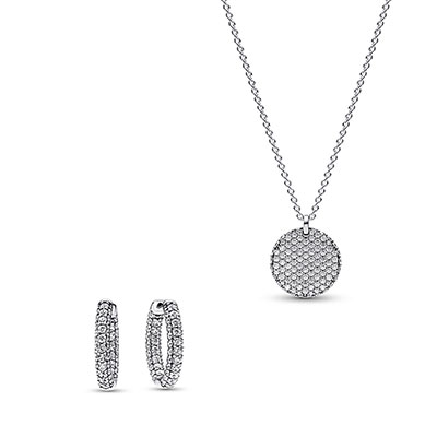 Pavé Round Necklace and Hoop Earrings Set