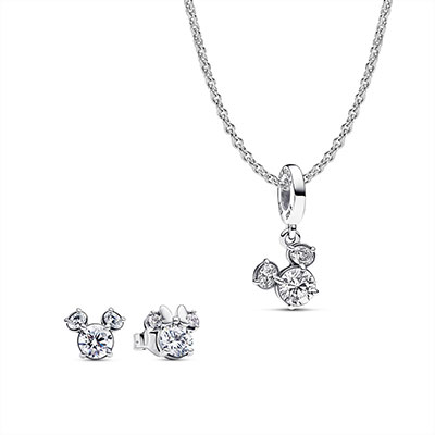 Disney Mickey Mouse Sparkling Head Silhouette Pendant Necklace and Earring Set?