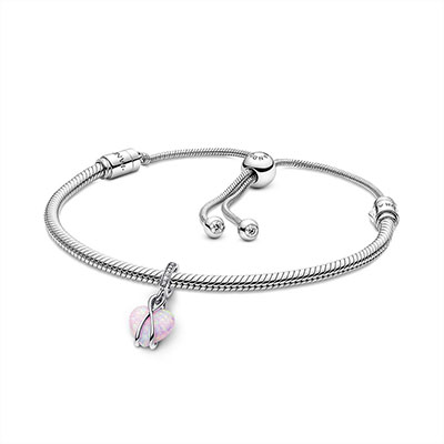 Mom Opalescent Heart Dangle Charm Bracelet Set