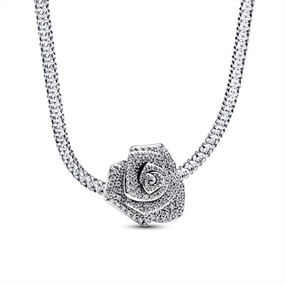 Sparkling Rose in Bloom Charm Necklace Bracelet