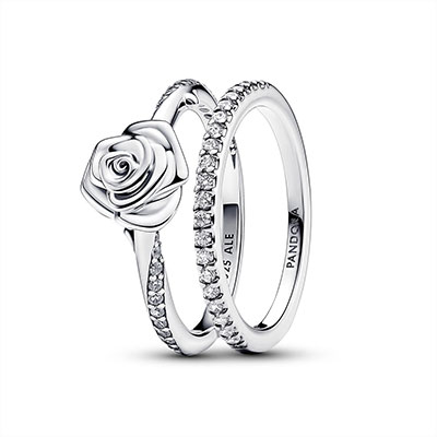 Sparkling Rose in Bloom Ring Set