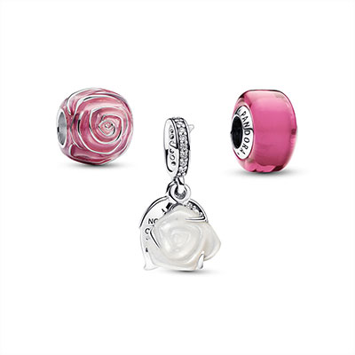 Pink Rose in Bloom Charm Trio