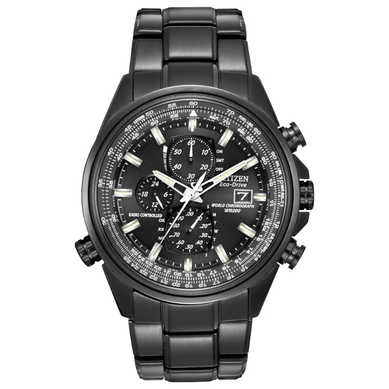 Citizen Men's Eco Drive World Chrono A-T Black IP Stainless Steel
