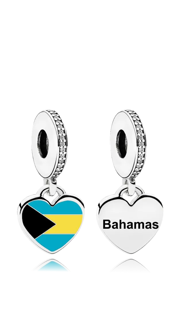 Heart Shaped Sterling Silver Bahamas Pandora with the official Bahamas flag