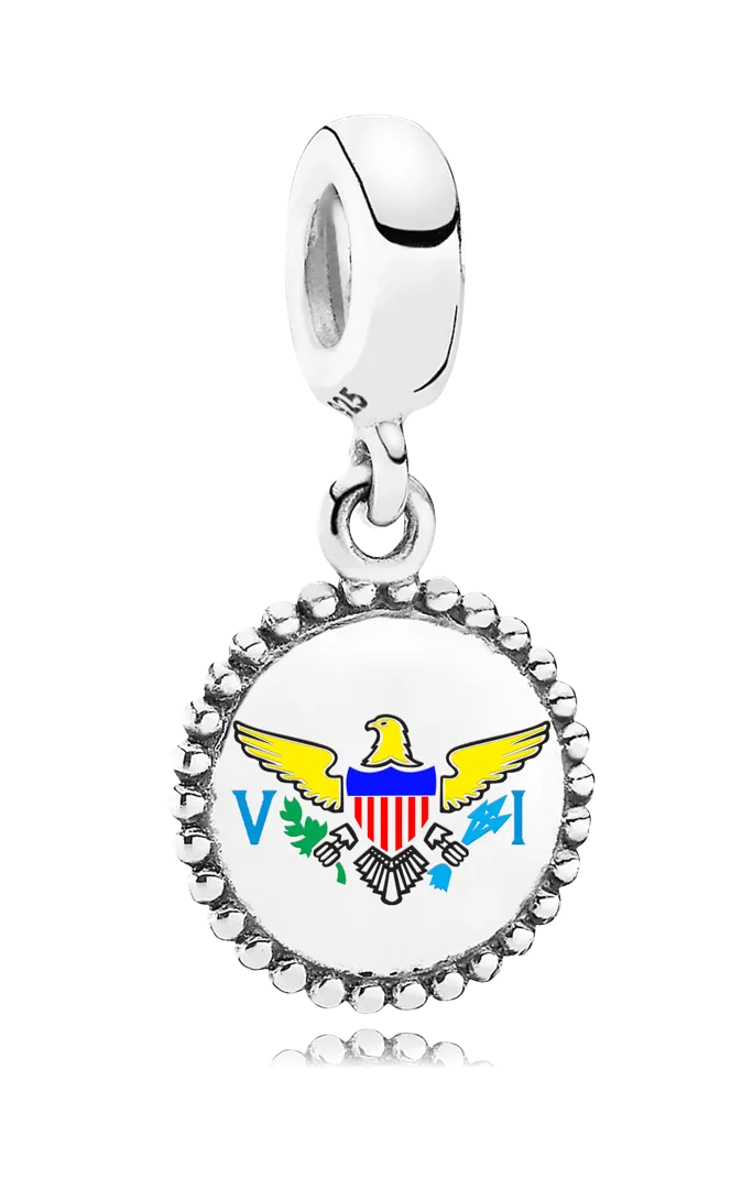 Sterling Silver US Virgin Islands Pandora Dangle Charm with USVI Flag Symbol